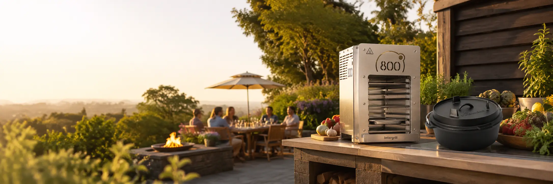 Intergrill Oberhitzegrill und Dutch Oven bei einer Grillparty im Garten