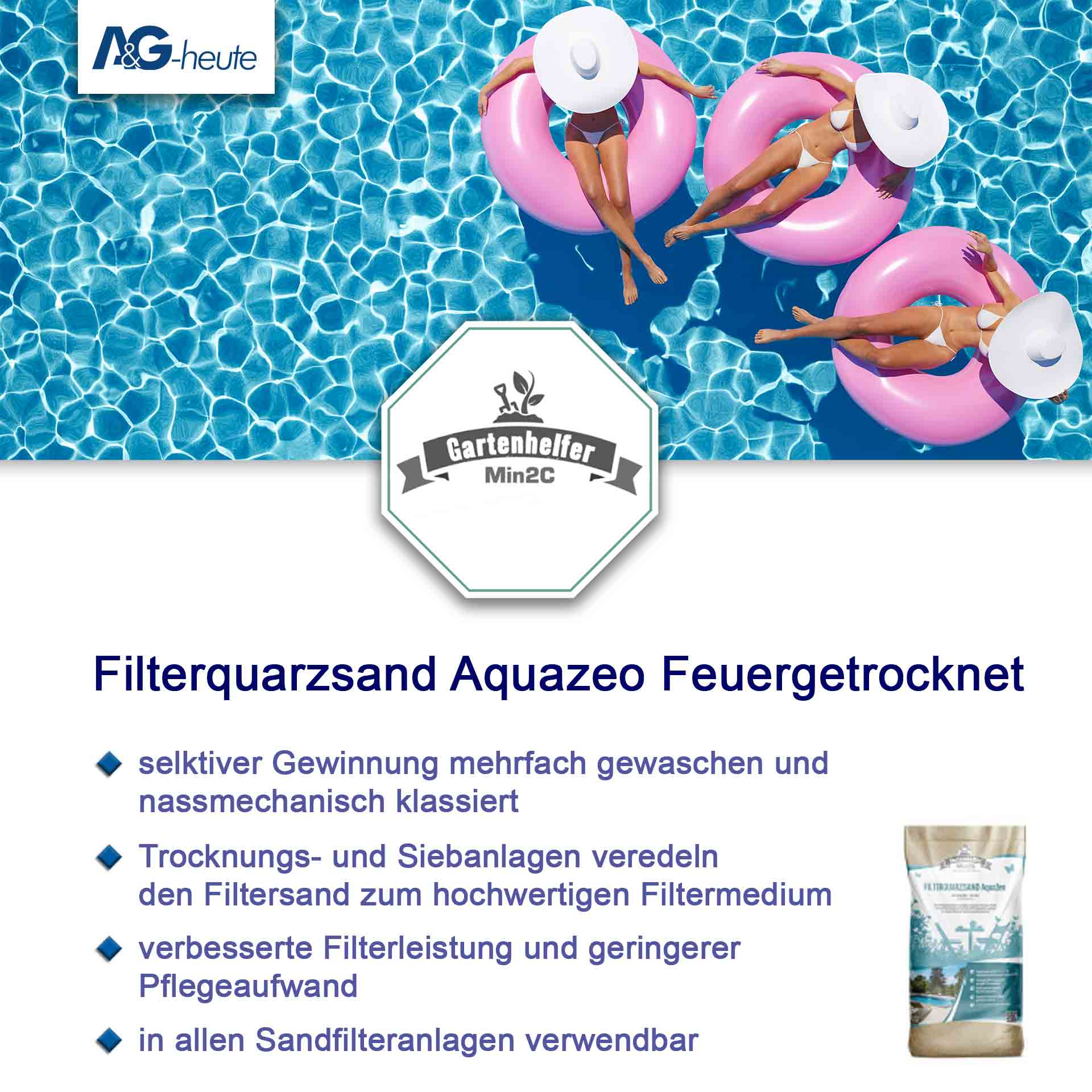 Min2C AquaZeo 25 kg Filtersand 0.4-0.8 mm Premium Quarzsand