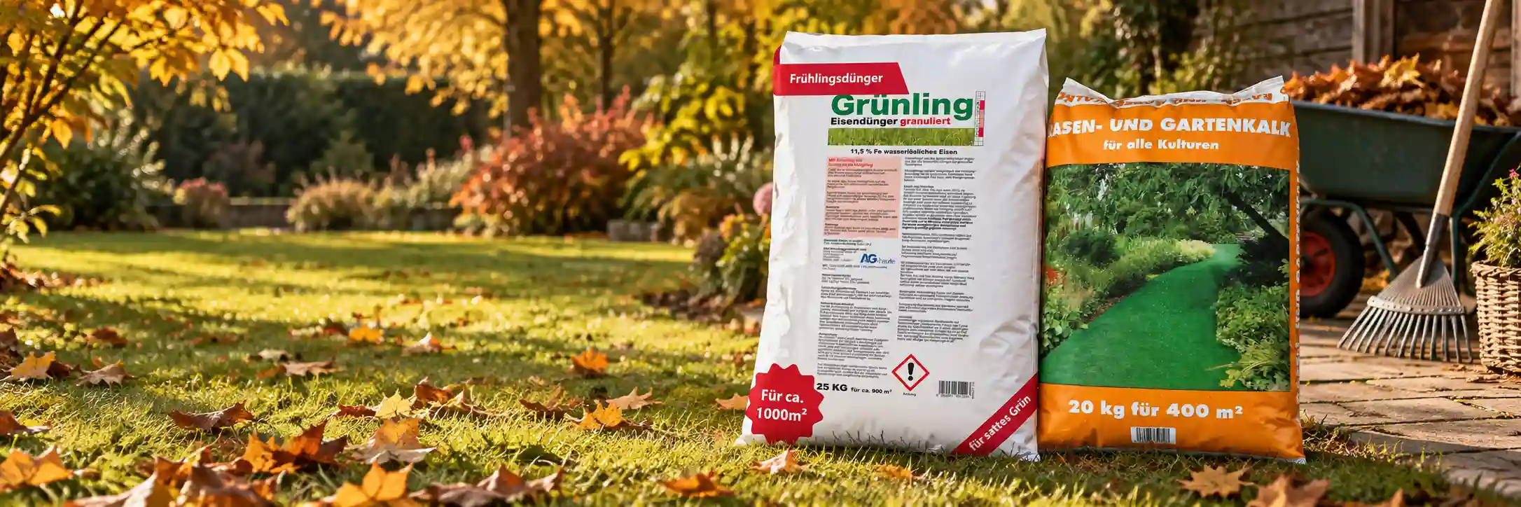 A&G-heute Eisendünger und Rasenkalk im herbstlichen Garten
