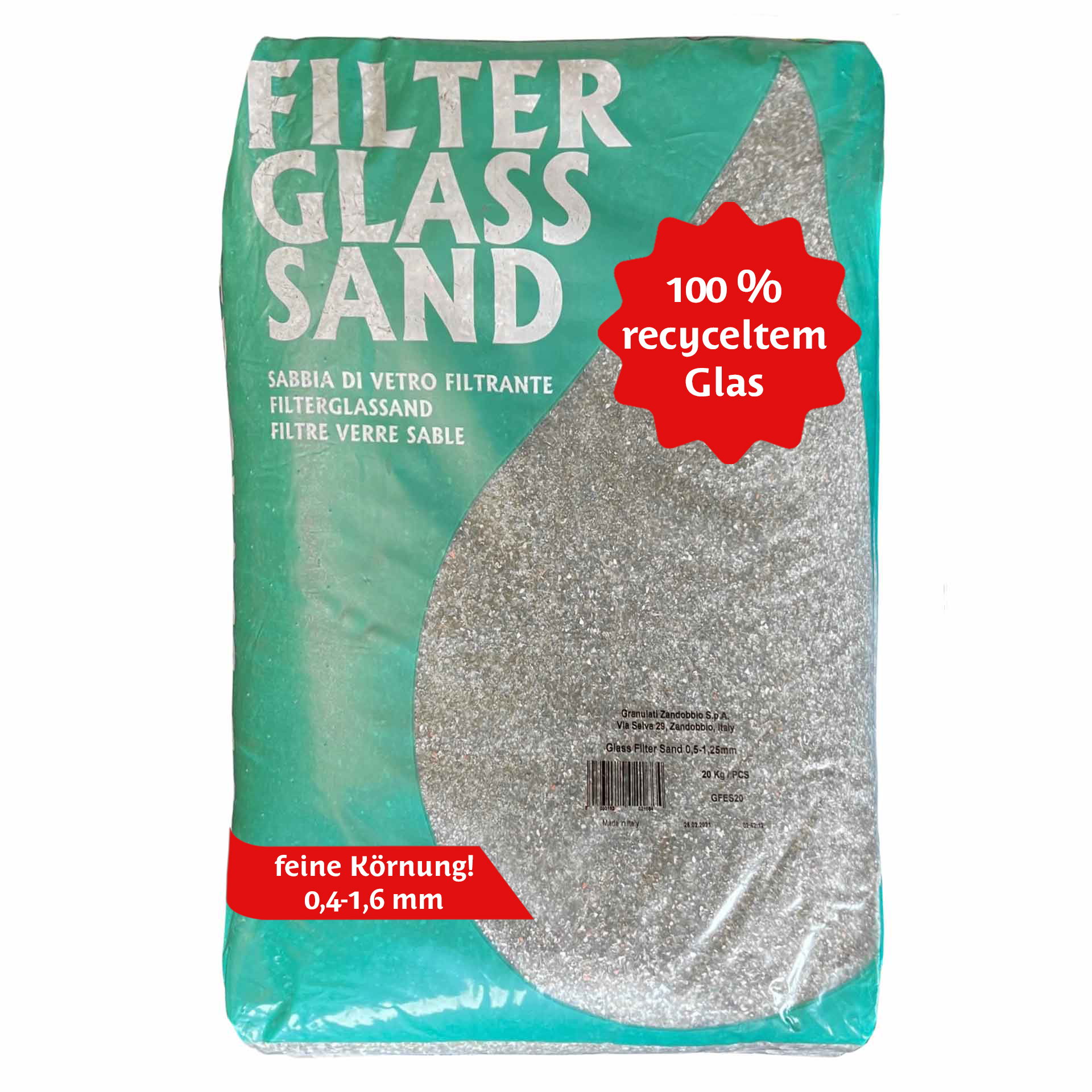 Min2C 20 kg Glasfiltersand 0.4-1.6 mm