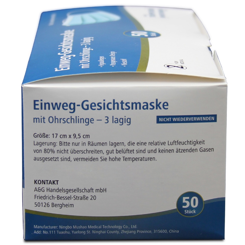 A&G-heute 50 Stück Einwegmasken Vlies 3-lagig Box A&G-heute 50 Stück Einwegmasken Vlies 3-lagig Box