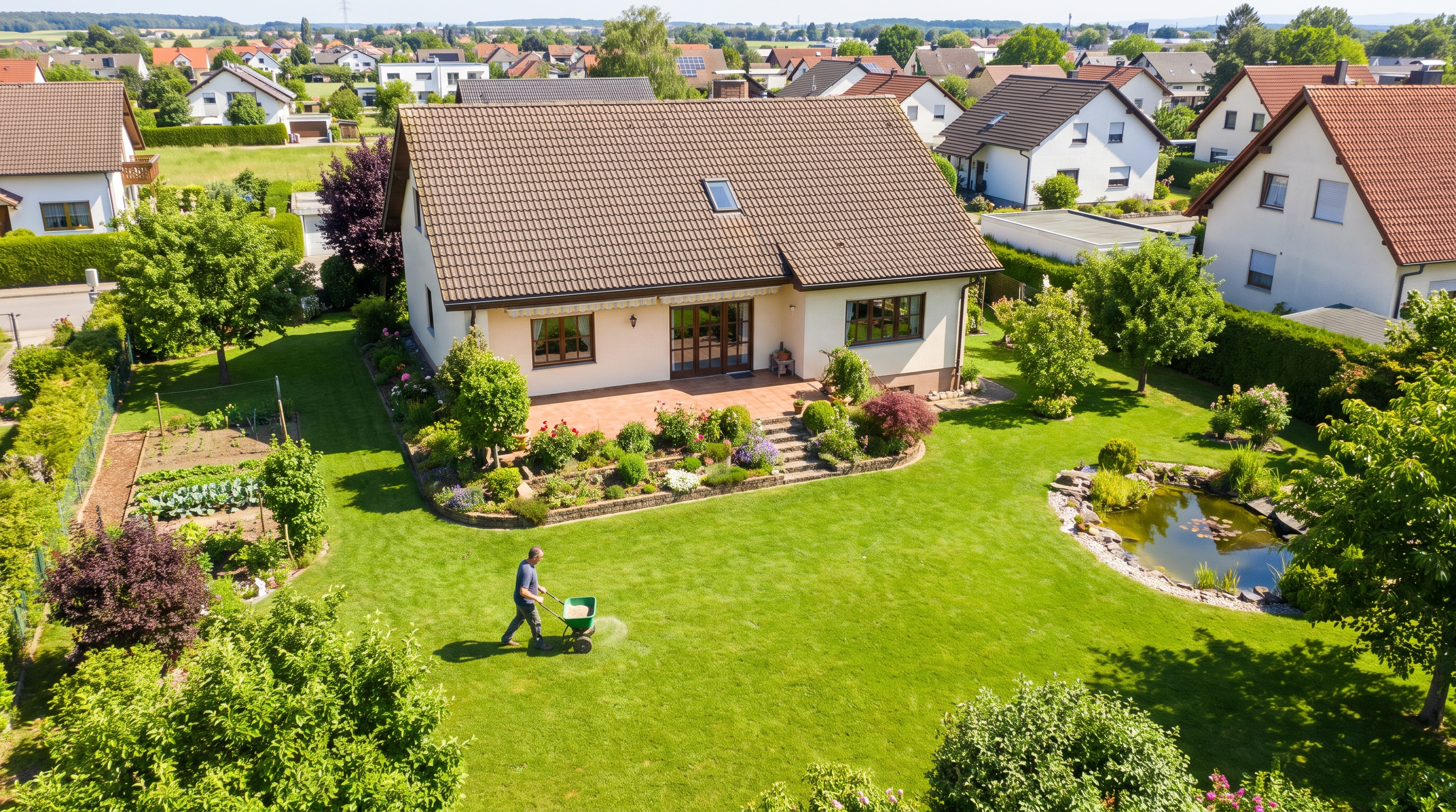 Dichter, gepflegter Gartenrasen mit natürlichem Grün
