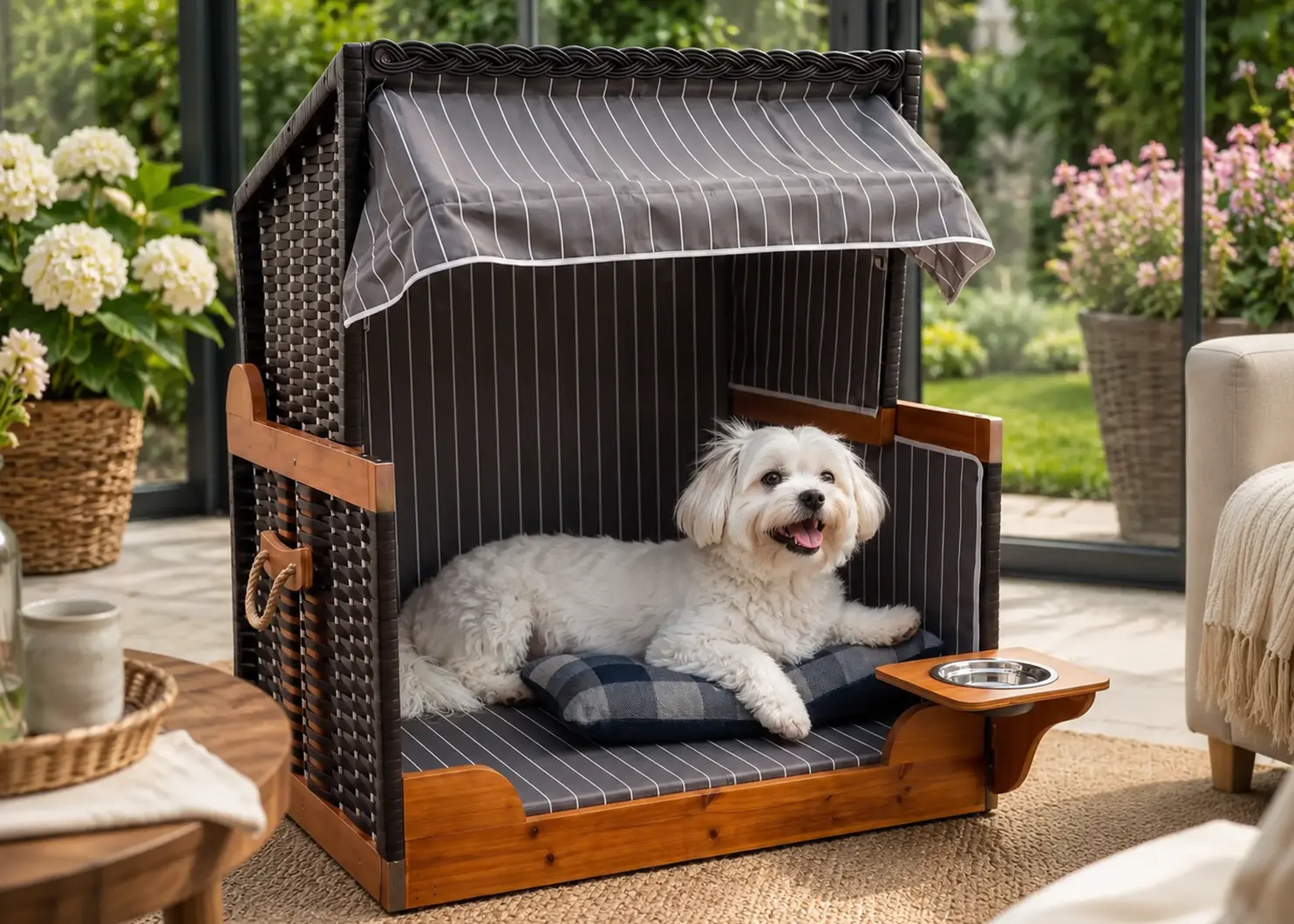 Hund im Webavita Hundestrandkorb